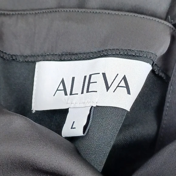 Alieva Maya Draped Corset Mini Dress Size L Women Long Sleeve Silk Satin Black - Picture 9 of 14